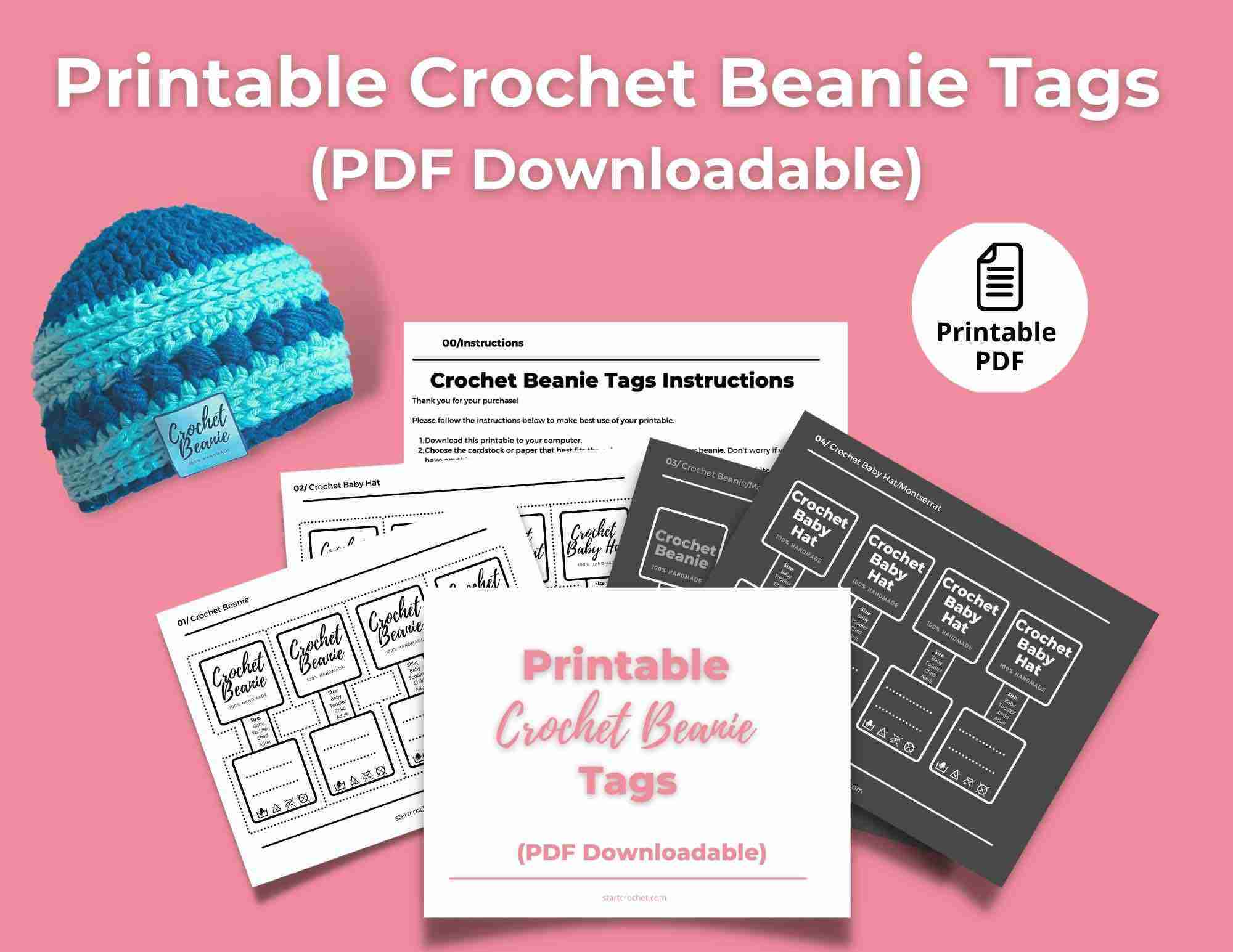 printable crochet beanie tags (original designs + pdfs)