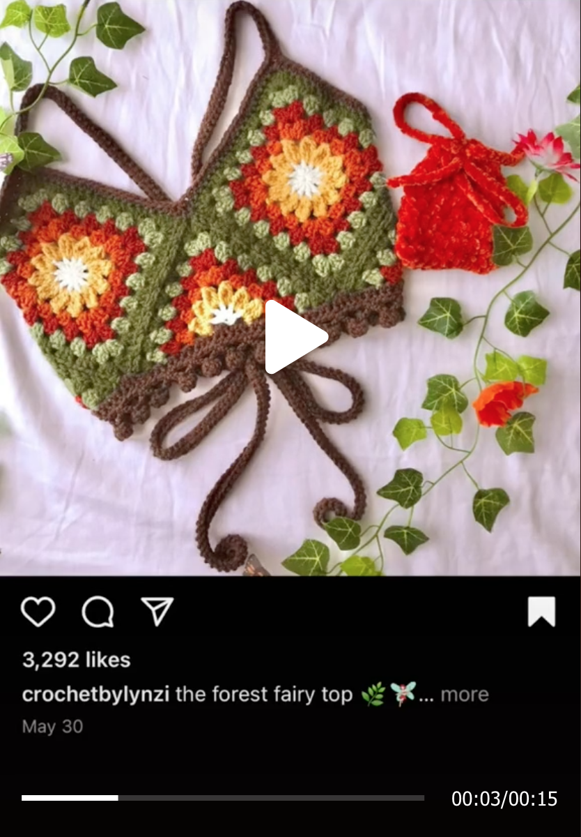 Crochet Granny Square Top Green Red
