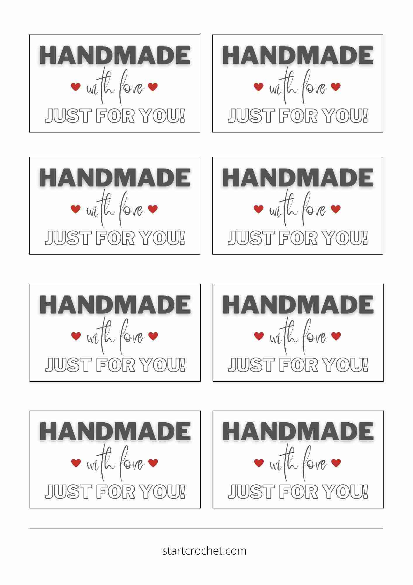 Handmade With Love Tags (PDF Printable) - Start Crochet