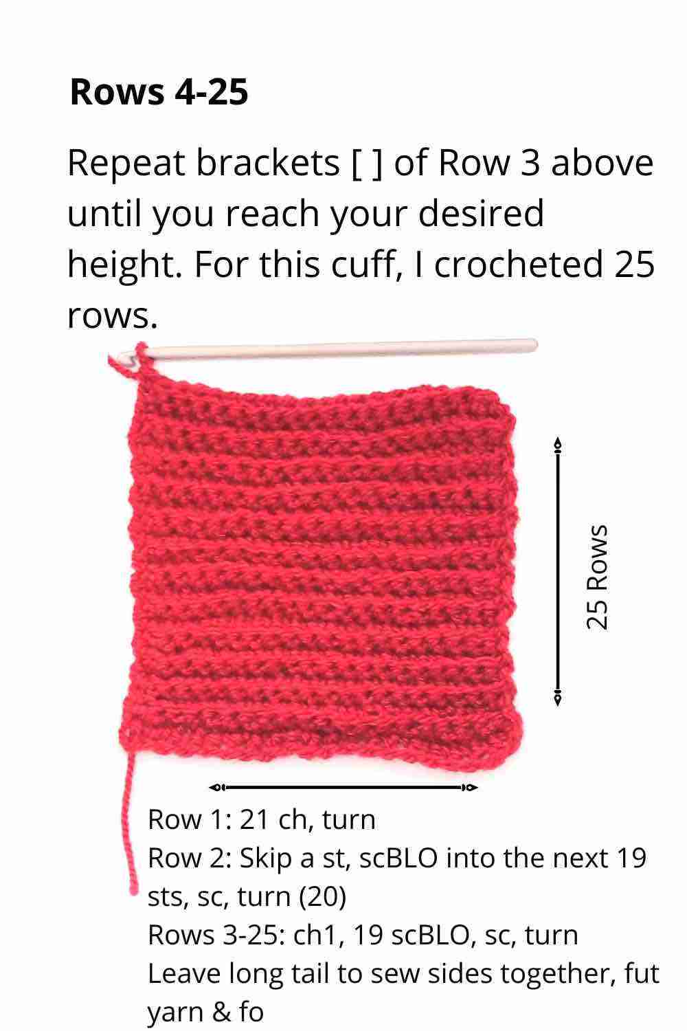 How to crochet ribbing (Rows 4-25)