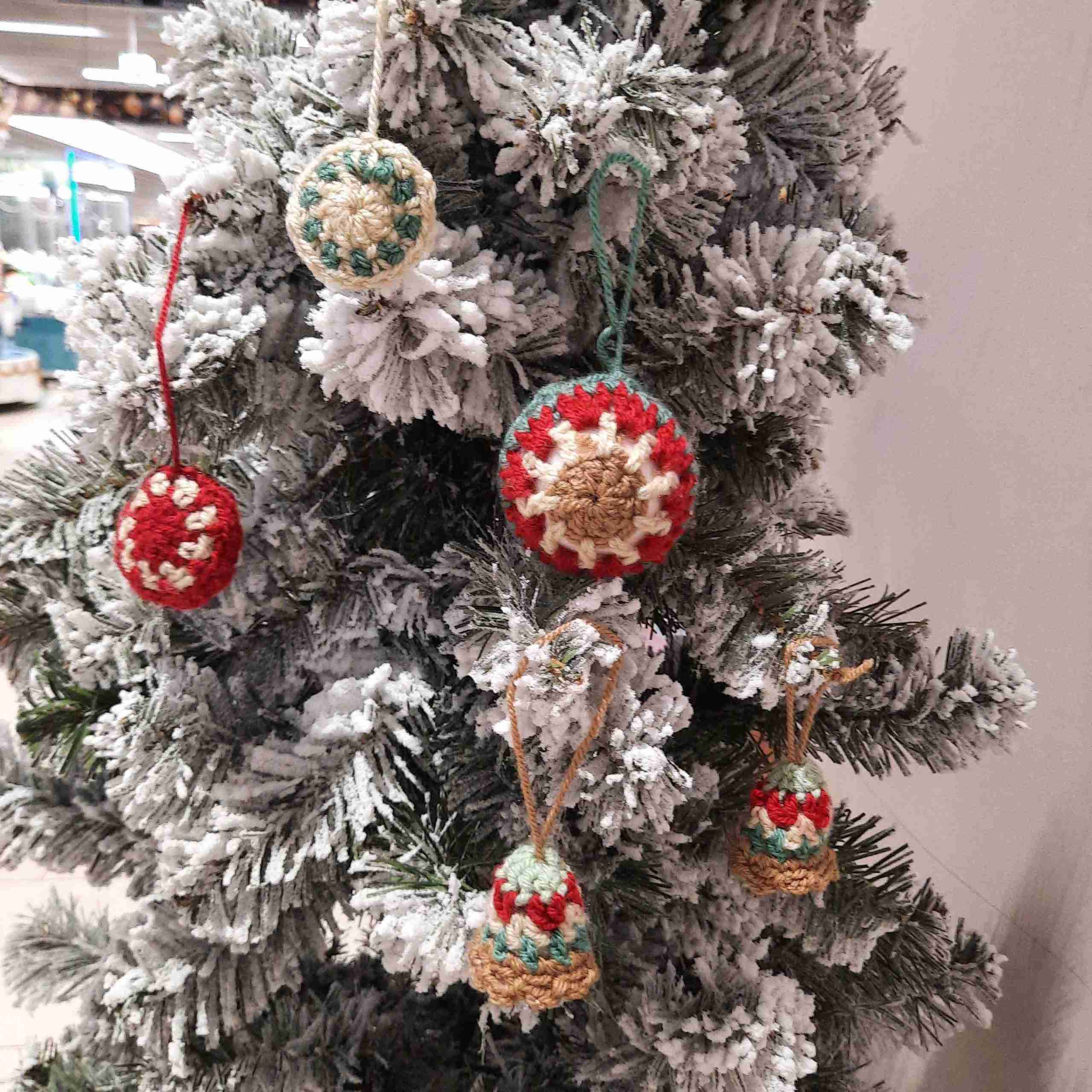 Christmas Crochet Ornaments on Tree
