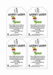 Elf Worry Worm Tags Printable - 10
