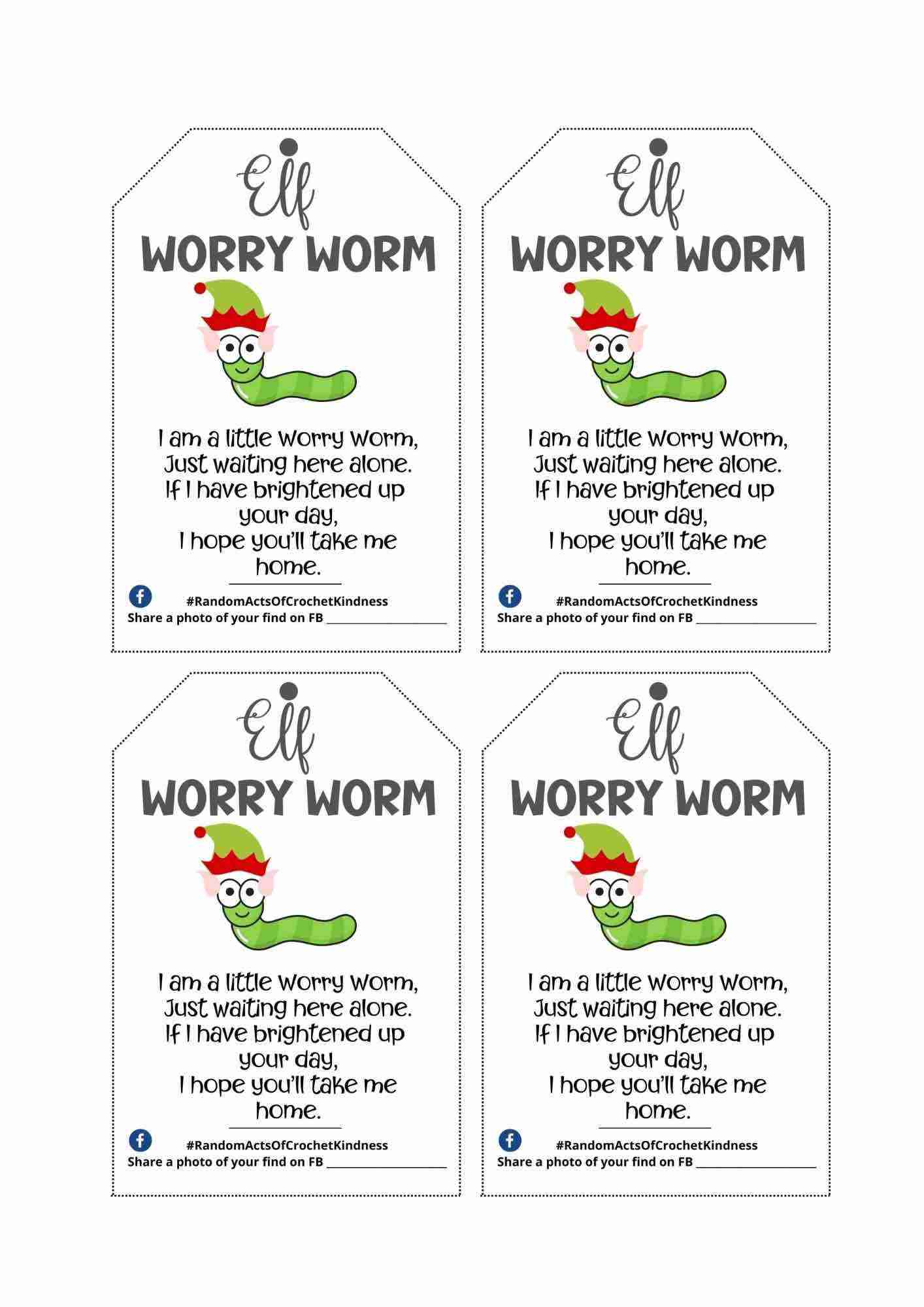 Elf Worry Worm Tags Printable - 10