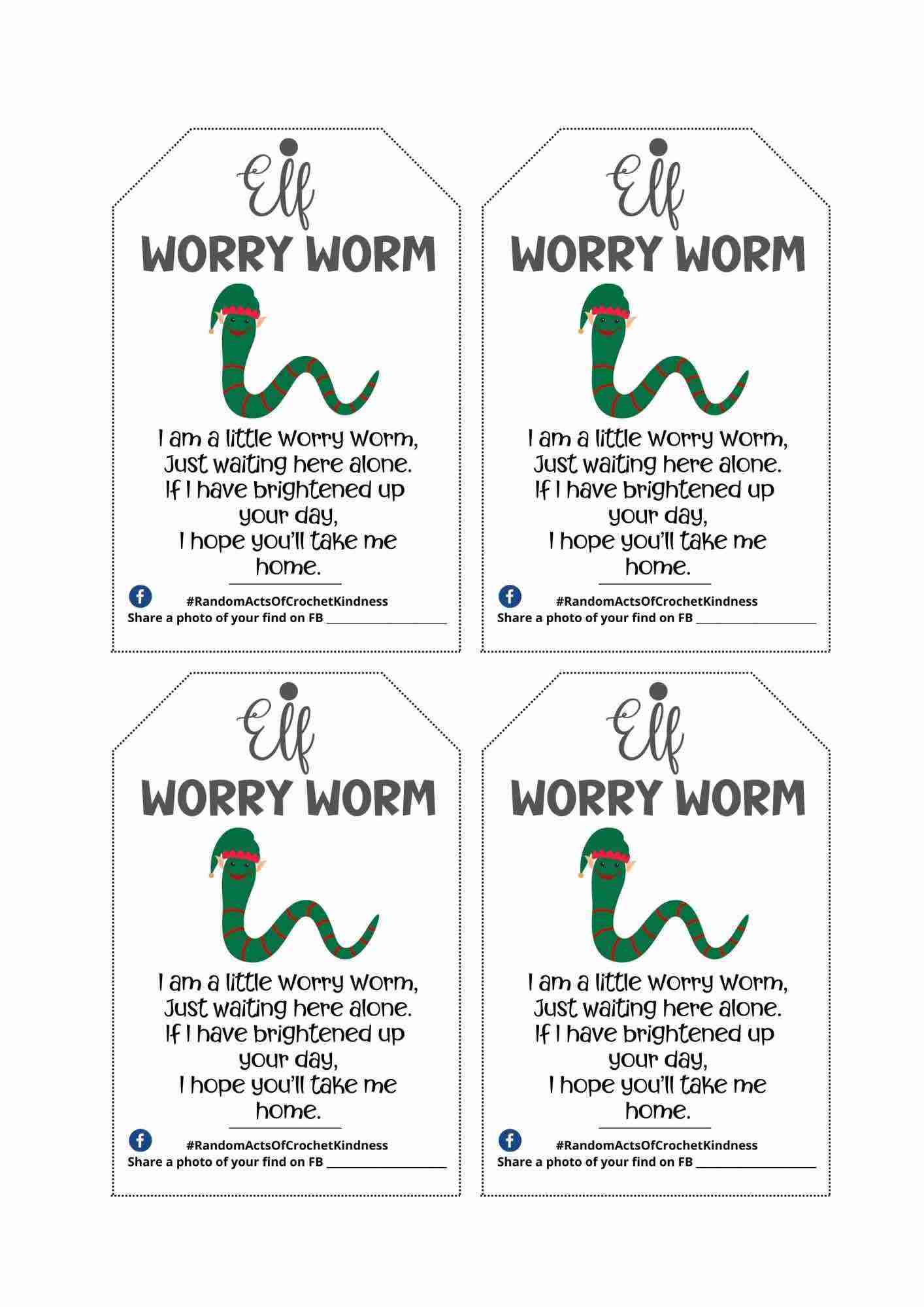 Elf Worry Worm Poem Tags PDF Printable Start Crochet
