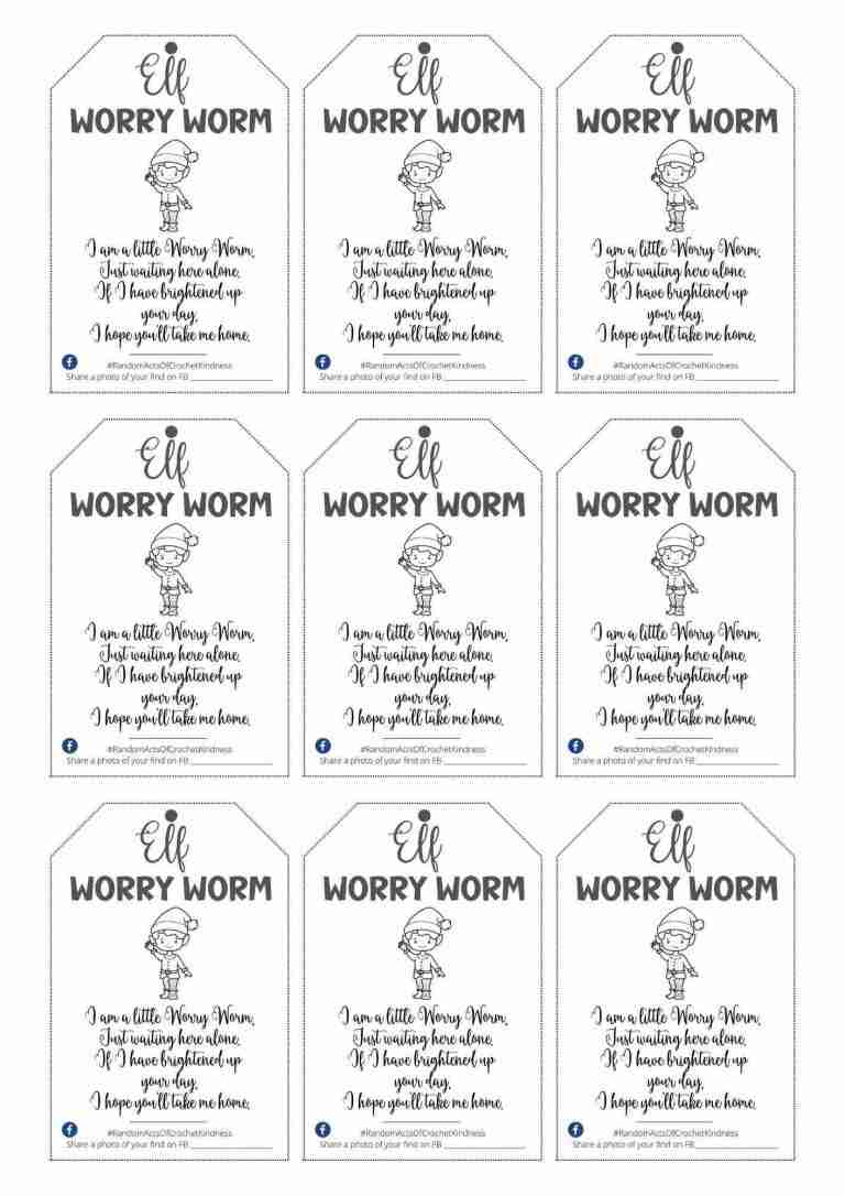 Elf Worry Worm Poem Tags PDF Printable Start Crochet
