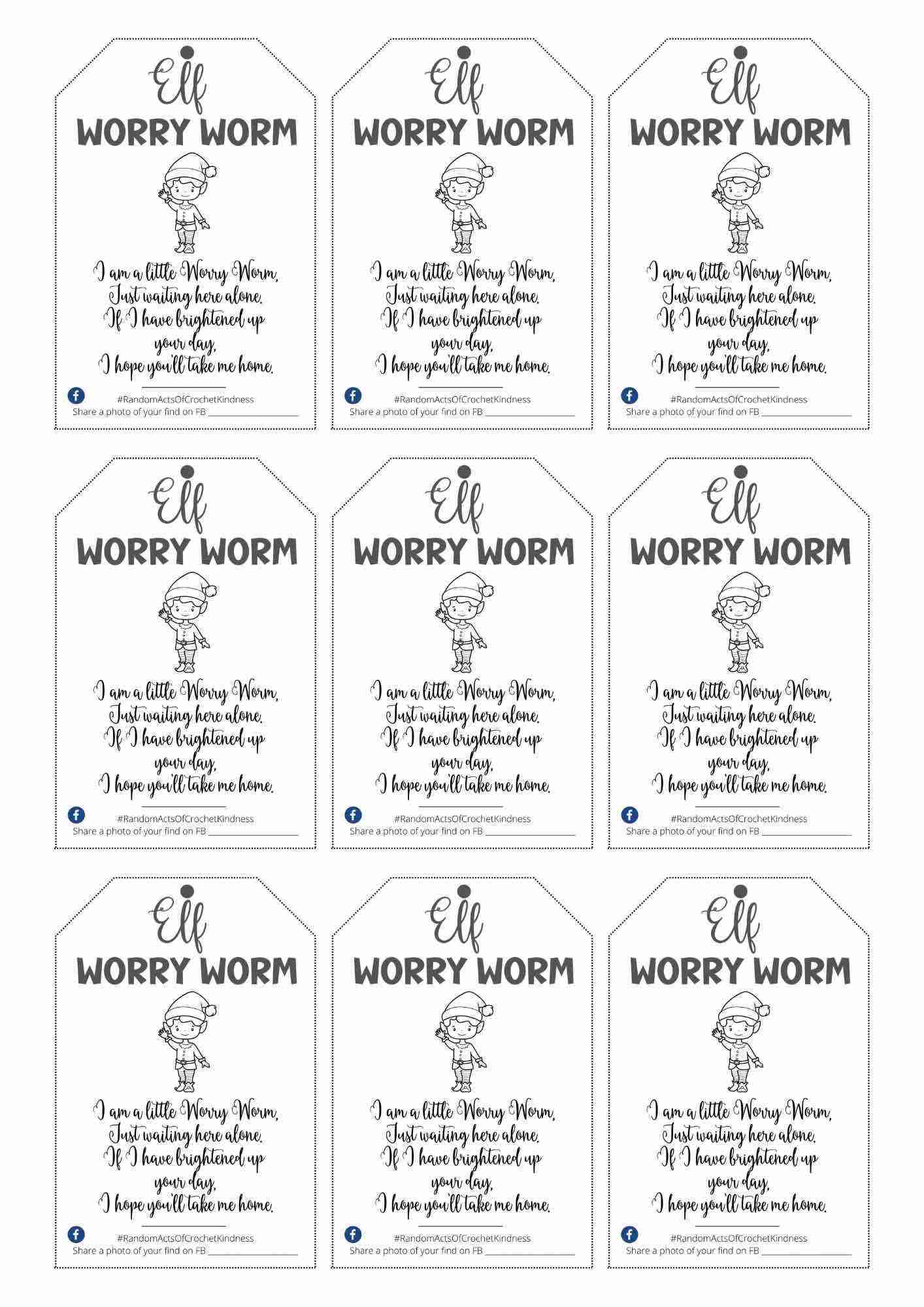 Elf Worry Worm Poem Tags (PDF Printable) Start Crochet