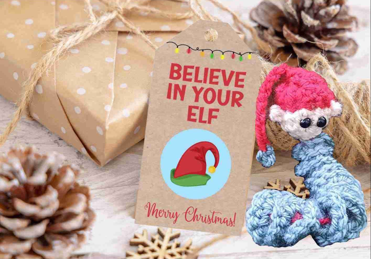 Elf Worry Worm Christmas Gift Tags