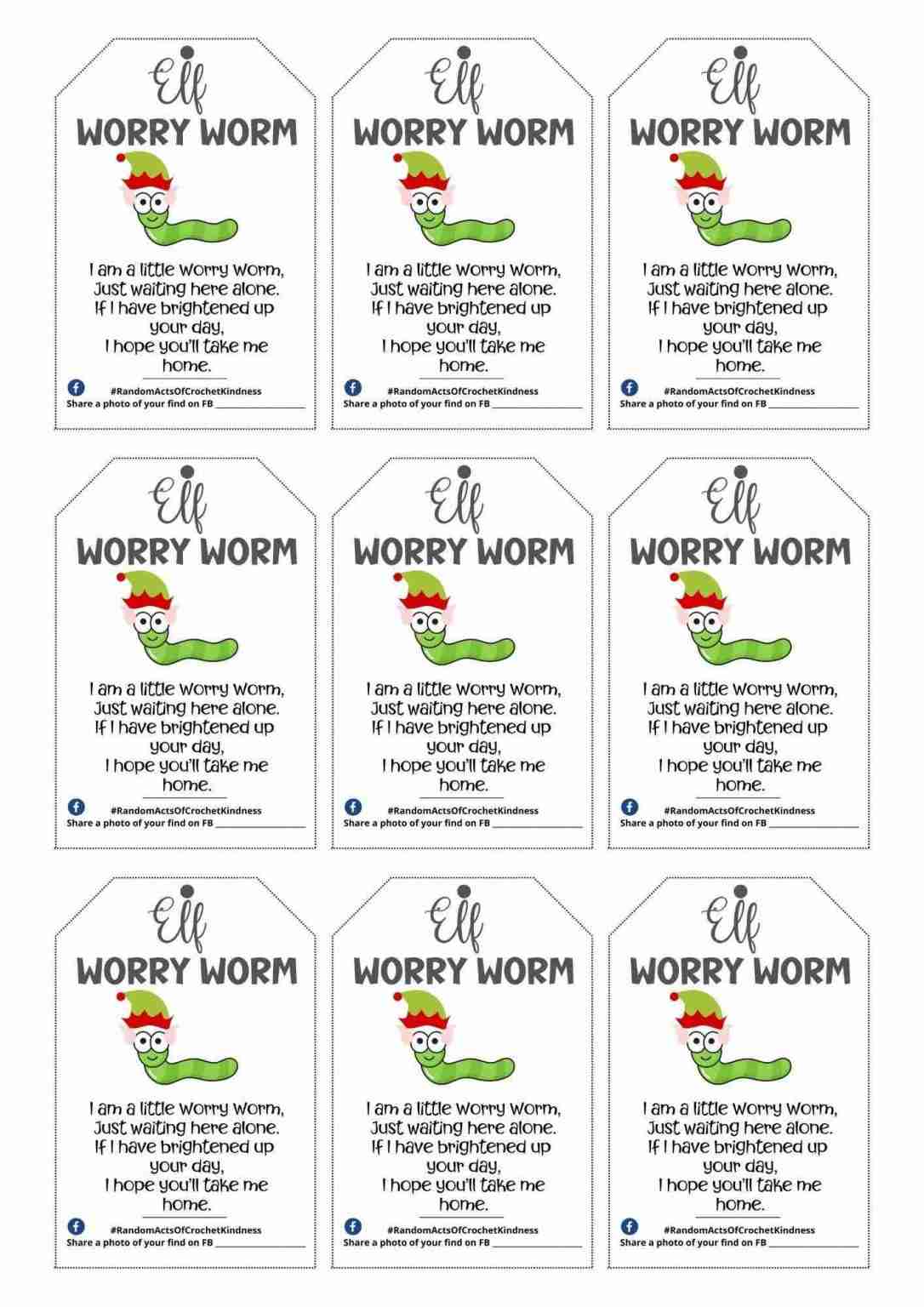 Elf Worry Worm Poem Tags PDF Printable Start Crochet