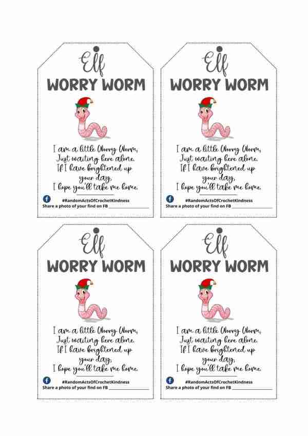 Elf Worry Worm Poem Tags PDF Printable Start Crochet