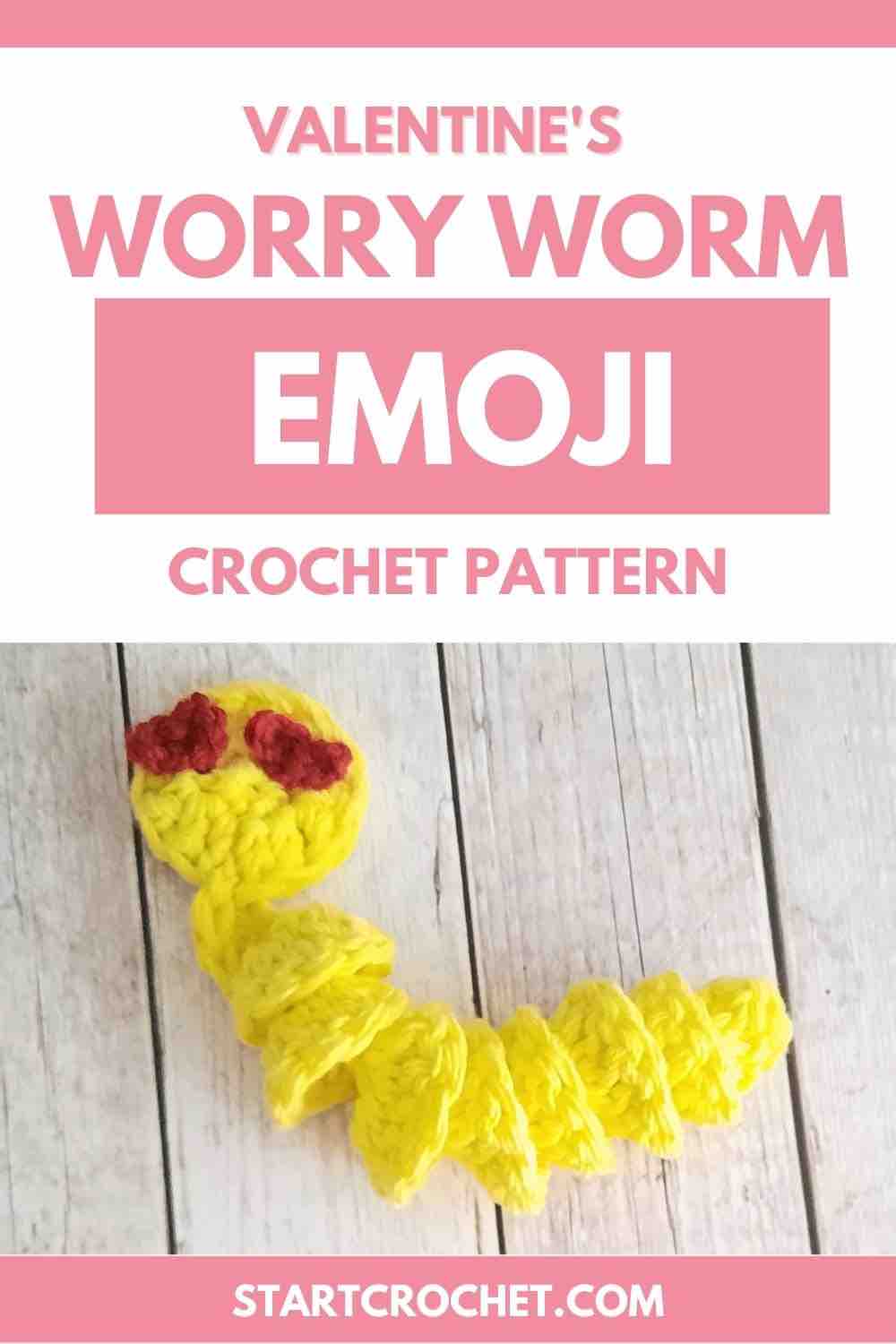 Valentine's Worry Worm Crochet Pattern Emoji - 5