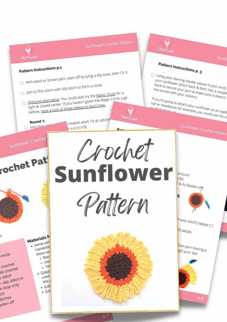 Sunflower Crochet Pattern (FREE): Easy Embellishment For Hats, Bags