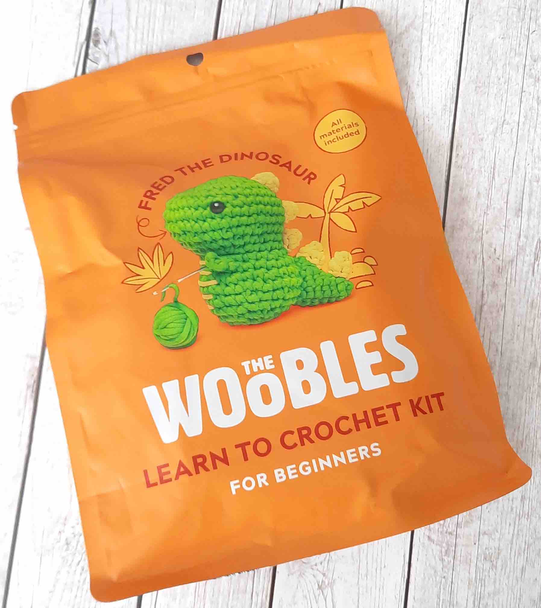 The Woobles crochet kit packaging