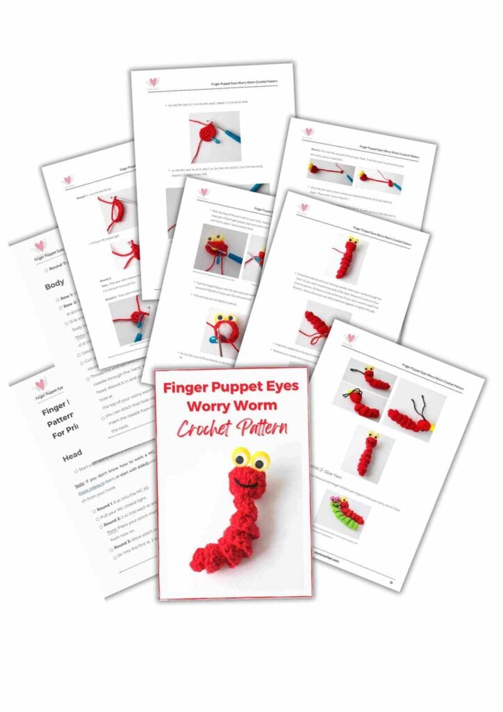 Finger Puppet Googly Eyes Worry Worm Crochet Pattern (PDF Printable
