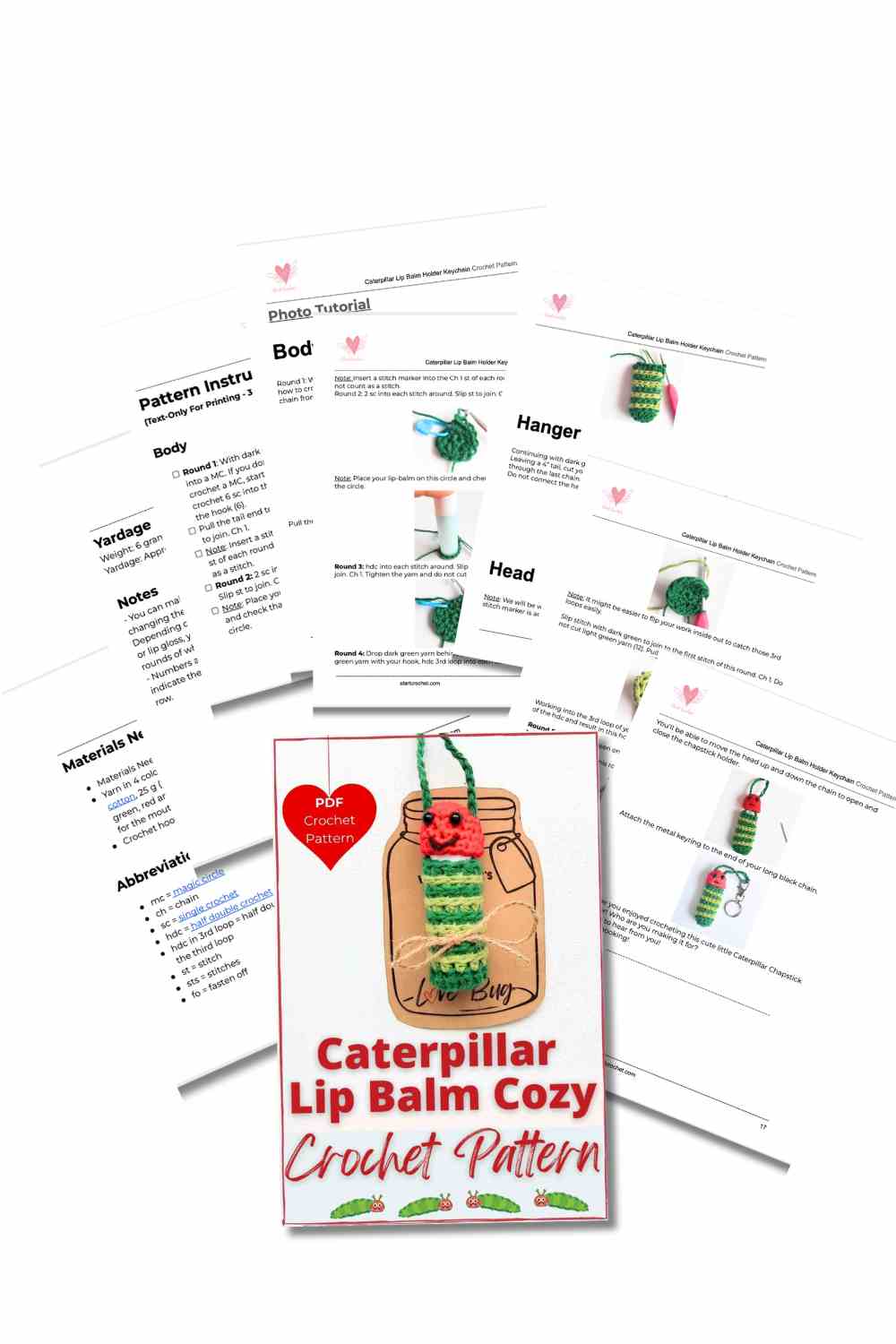 Caterpillar Lip Balm Cozy Crochet Pattern PDF Cover