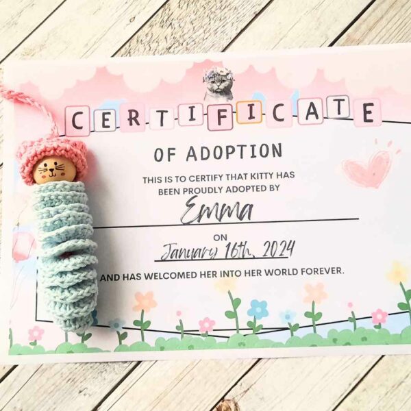 Crochet cat adoption certificate download