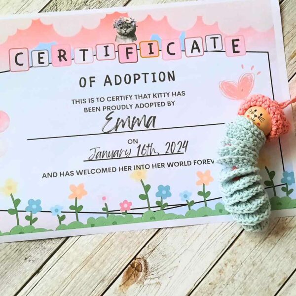 crochet cat adoption certificate