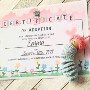 crochet kitty adoption certificate