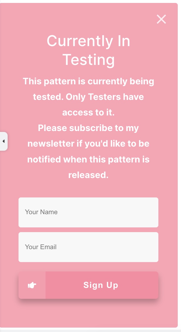 Pattern Currently in Testing Pop-up Window