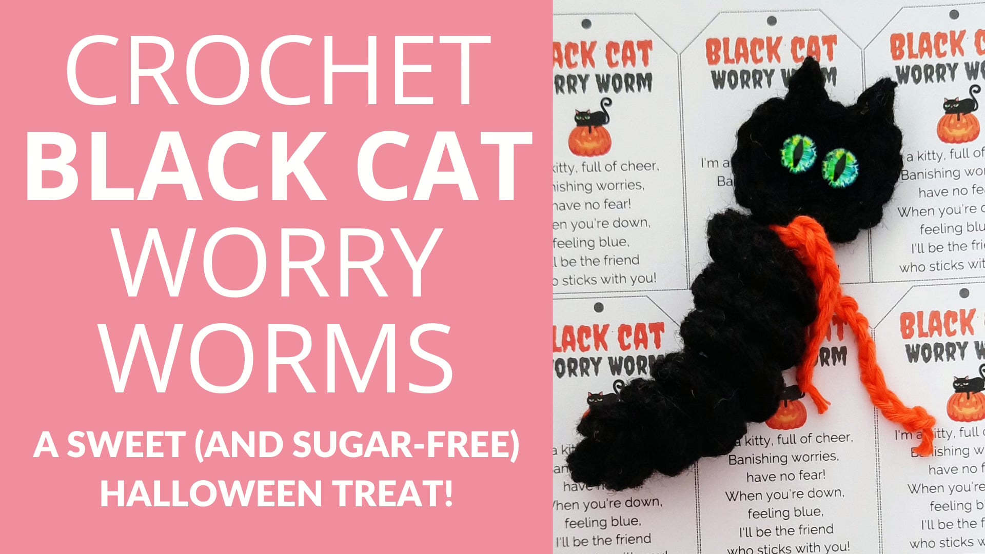 Halloween Black Cat Worry Worm Crochet Pattern