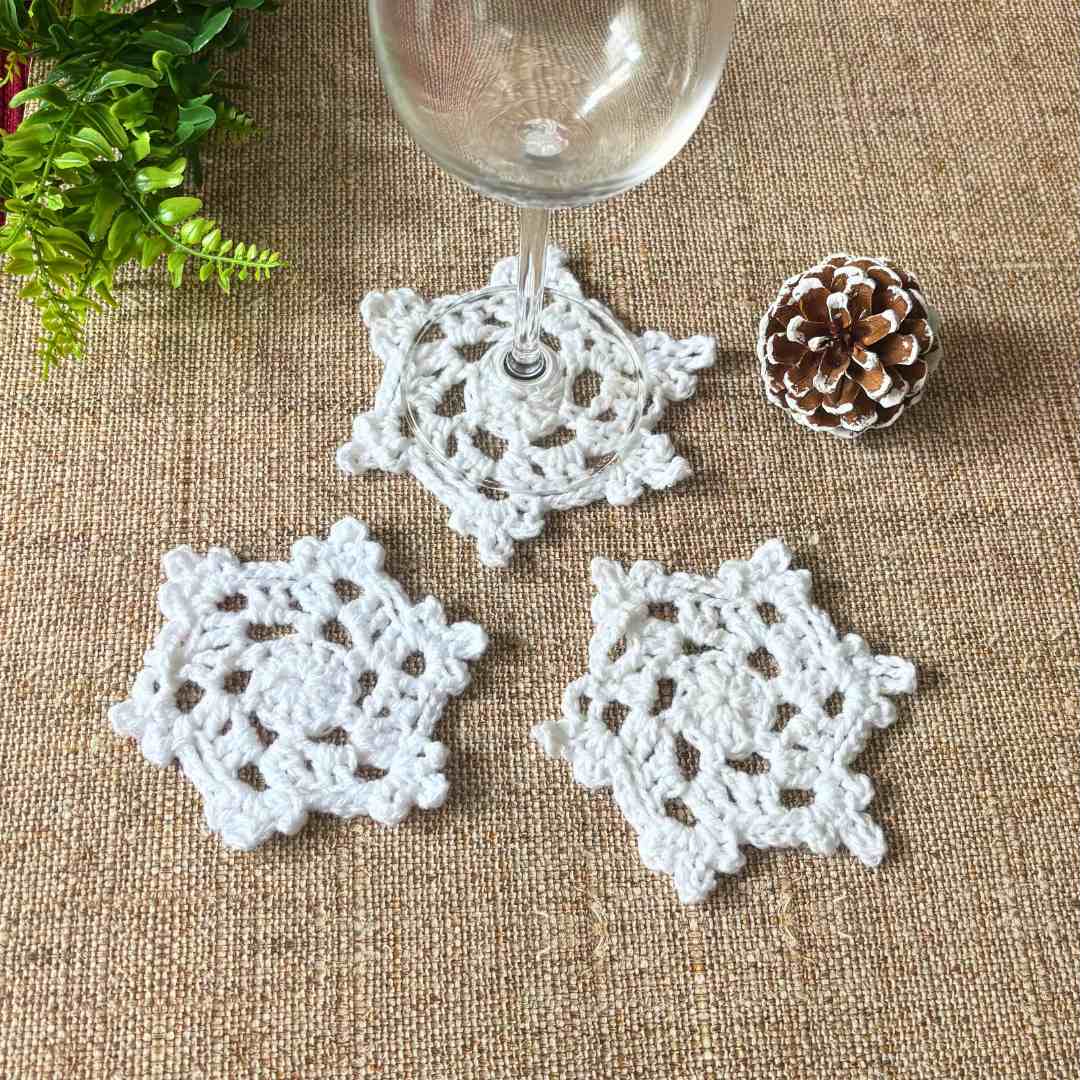 beginner snowflake coaster crochet tutorial with step-by-step photos