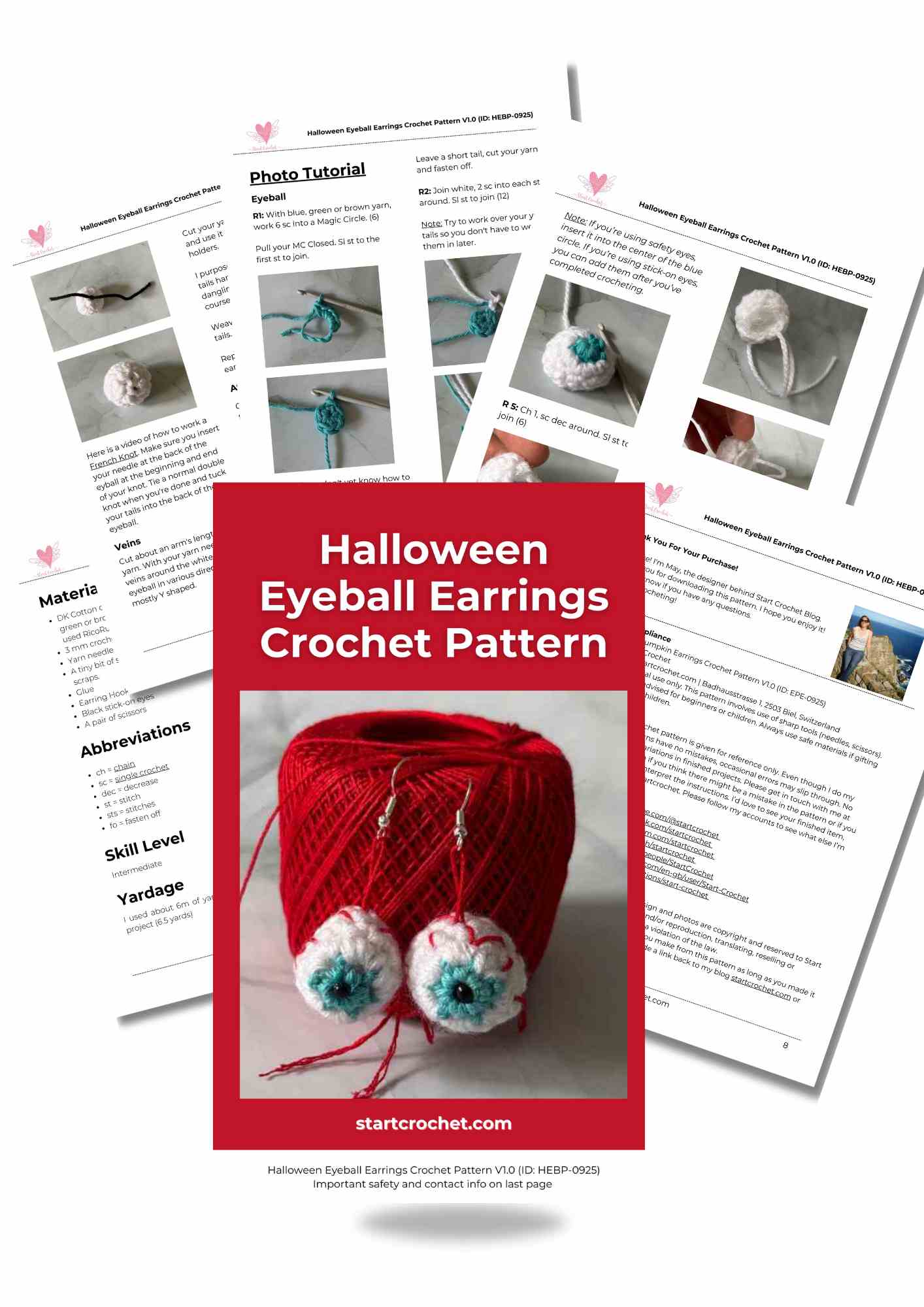 Halloween Eyeball Earrings Crochet Pattern Photo Tutorial V1.0 (ID HEBP-0925)