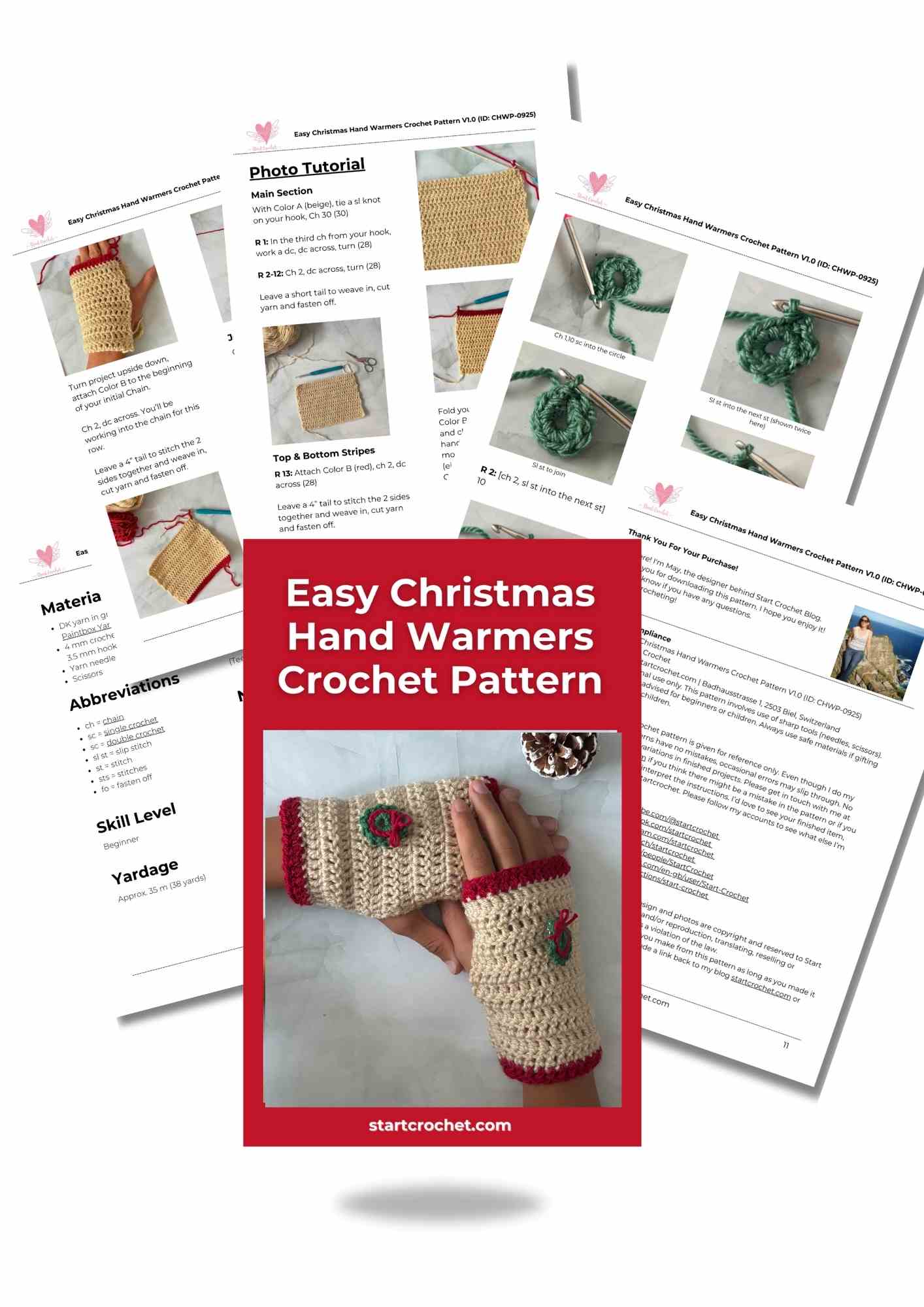 Easy Christmas Hand Warmers Crochet Pattern Photo Tutorial V1.0 (ID CHWP-0925)