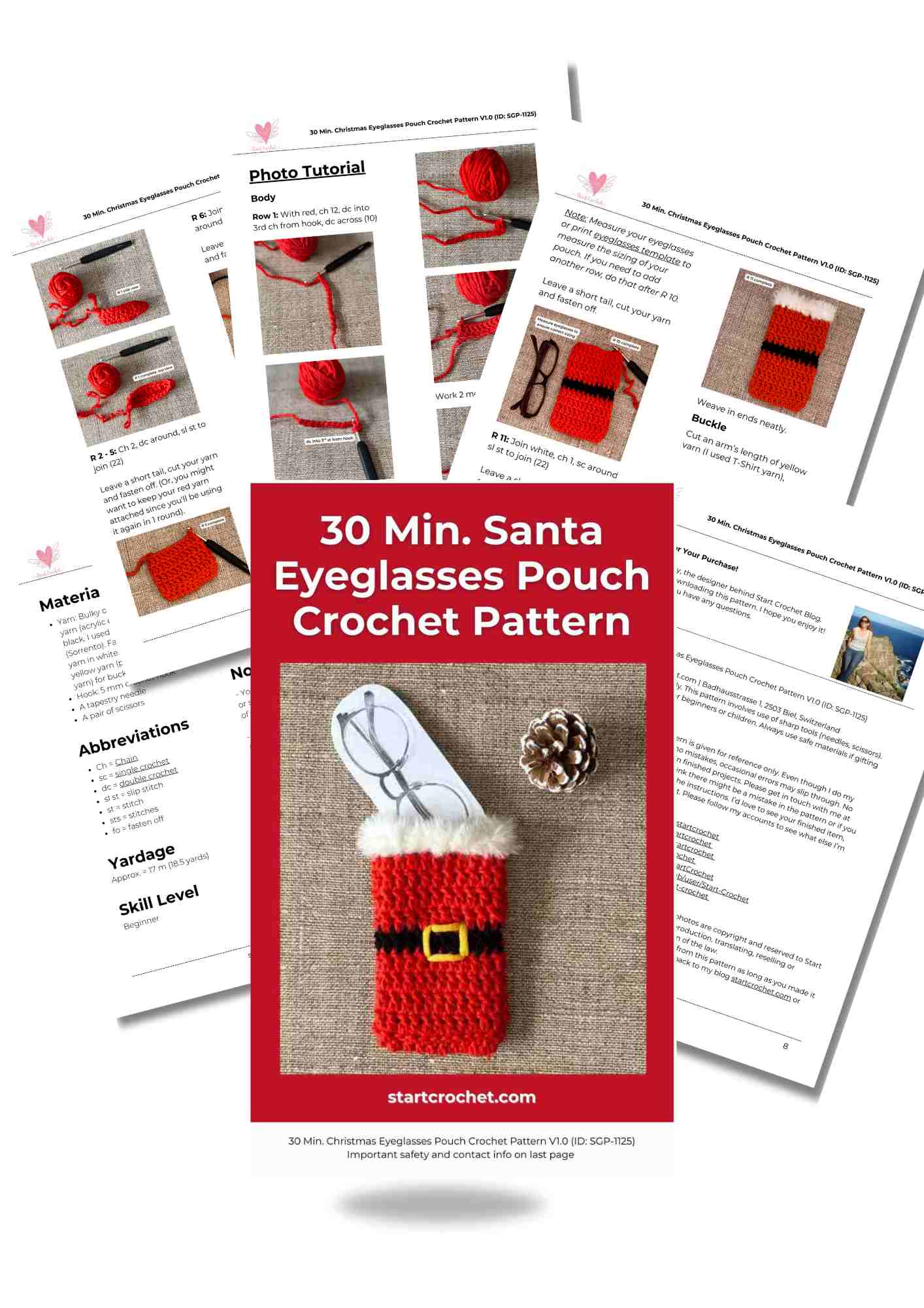 Santa Eyeglasses Pouch Crochet Pattern Photo Tutorial V1.0 (ID SGP-1125)