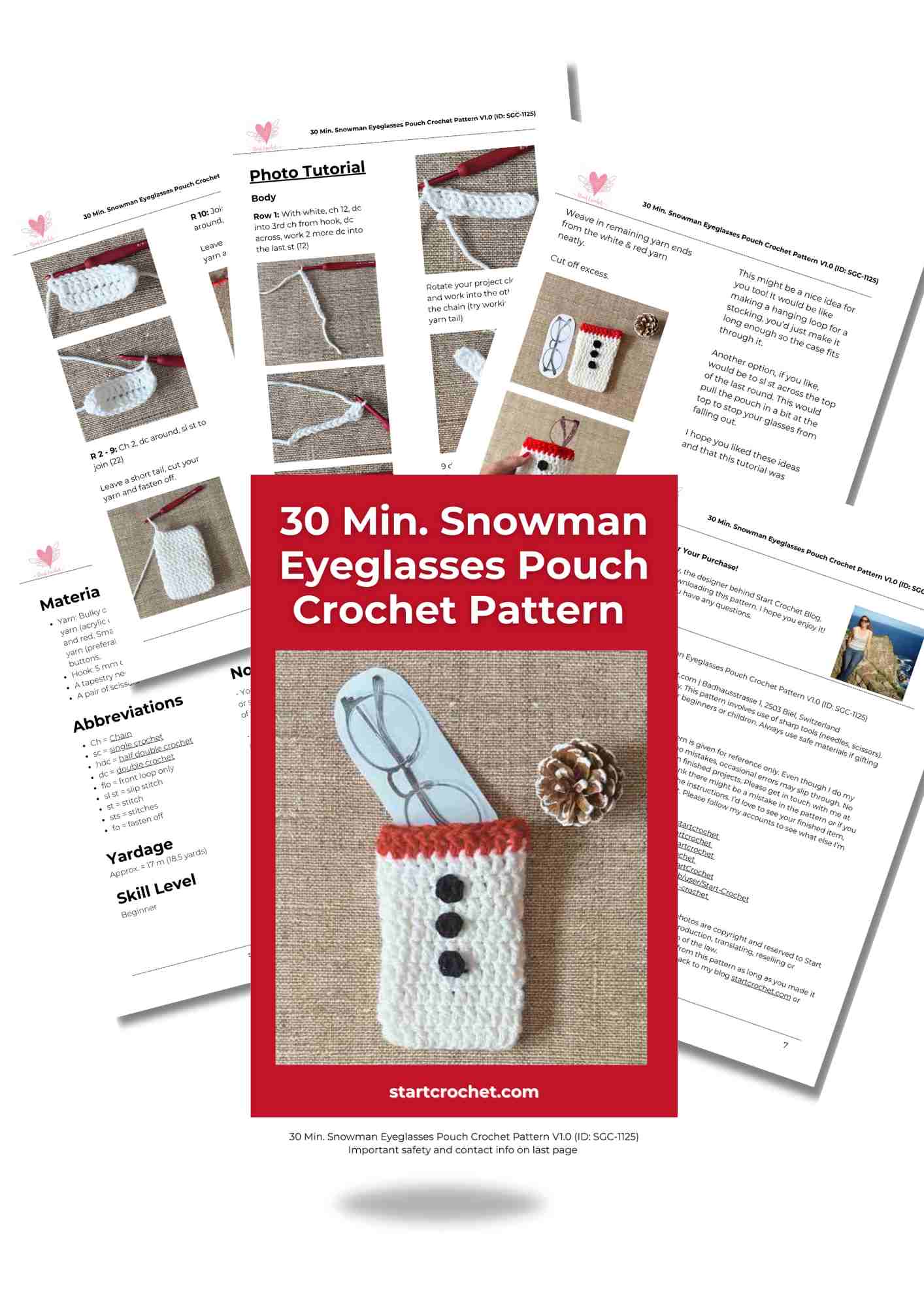 30 Min. Snowman Eyeglasses Pouch Crochet Pattern Photo Tutorial V1.0 (ID SGC-1125)