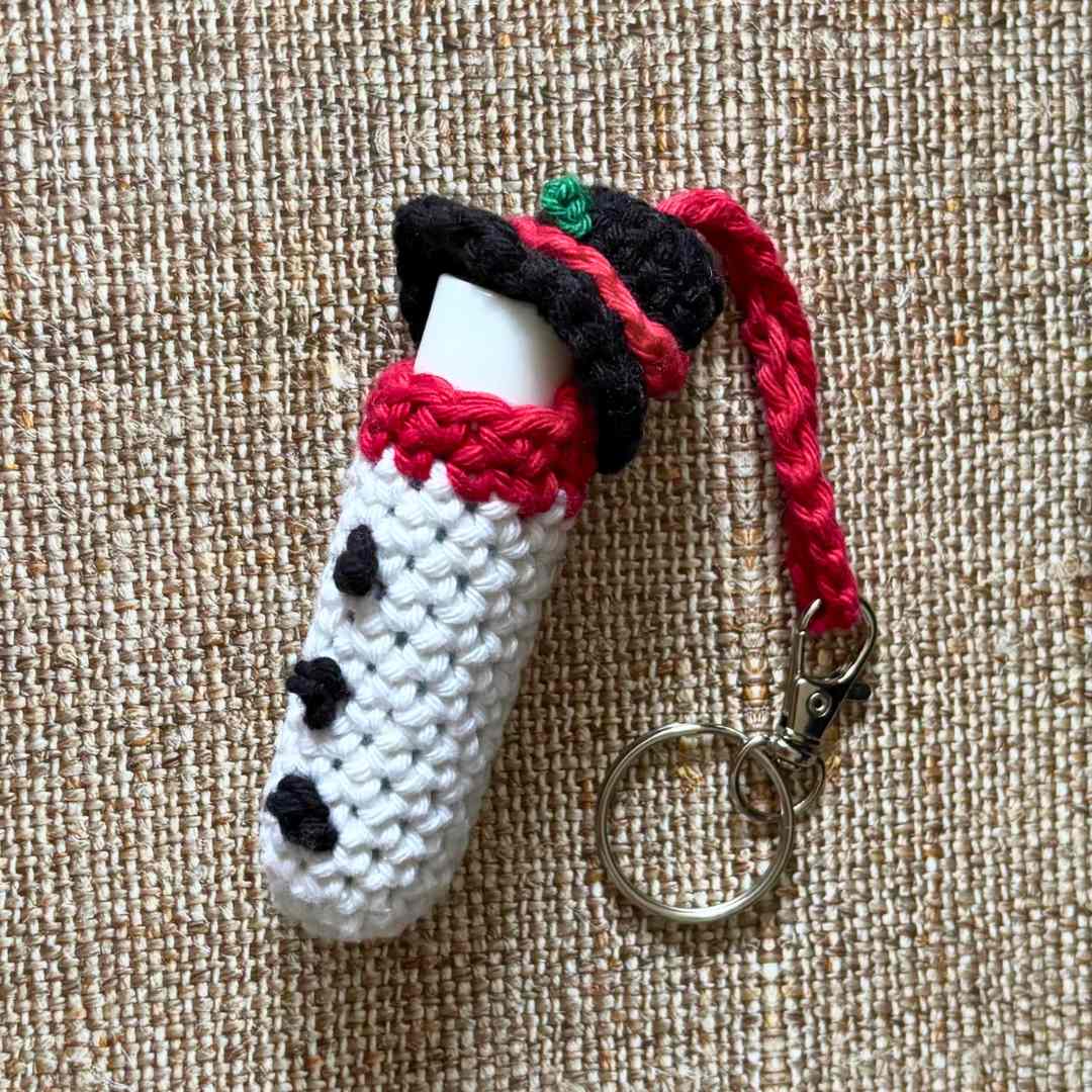 Snowman lip balm holder crochet pattern product photos