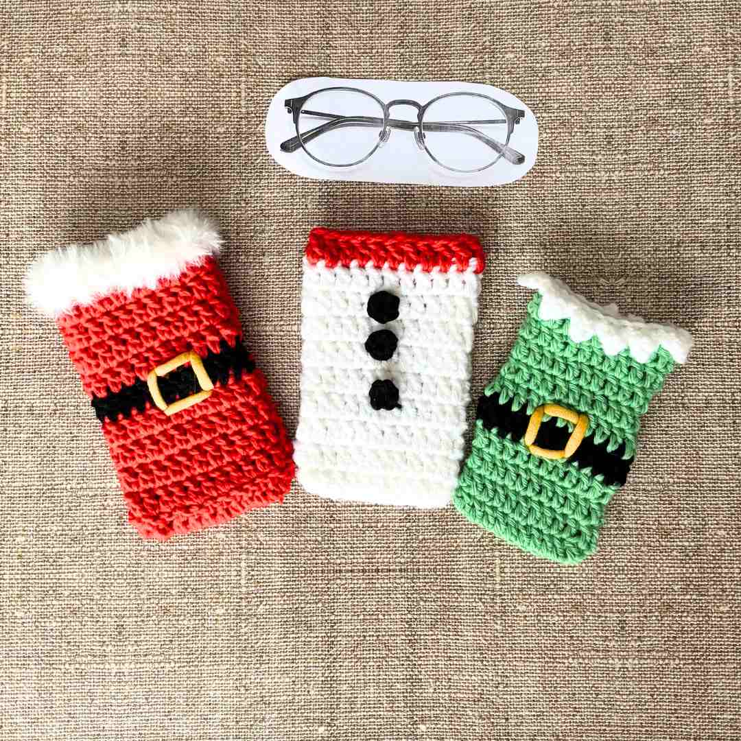 crochet christmas eyeglass sleeve pattern trio