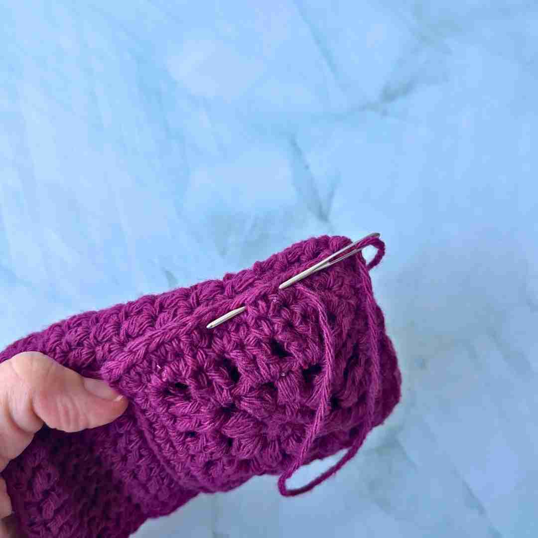 stitch granny square onto phone case