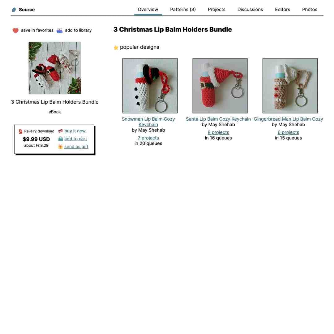 3 lip balm holders e-book ravelry crochet patterns