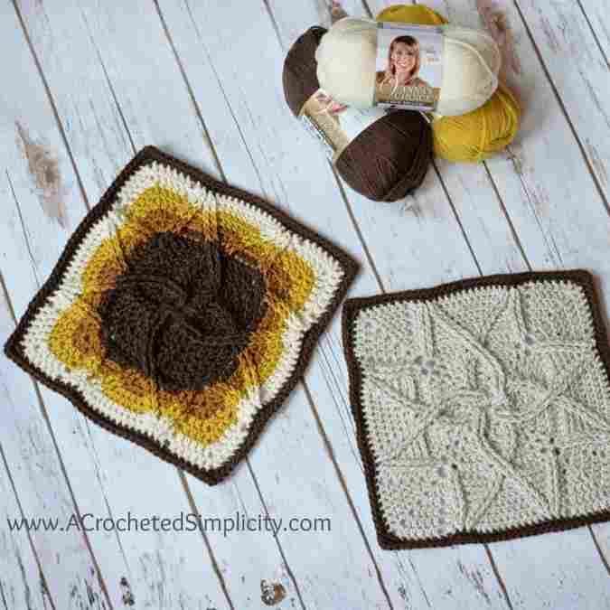 Cabled Blooms 12 inch Afghan Square by A Crocheted Simplicity