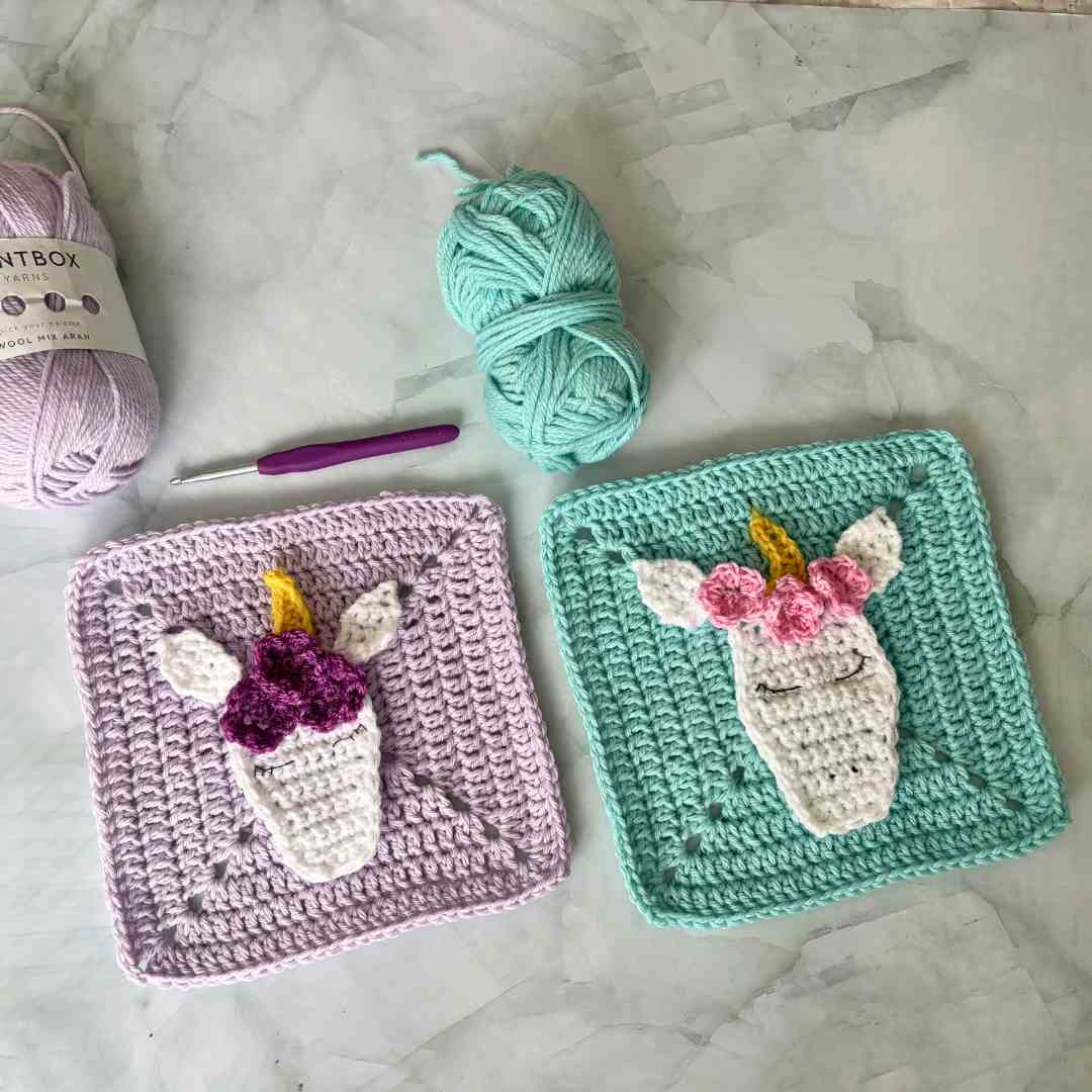 Granny Square crochet pattern with unicorn