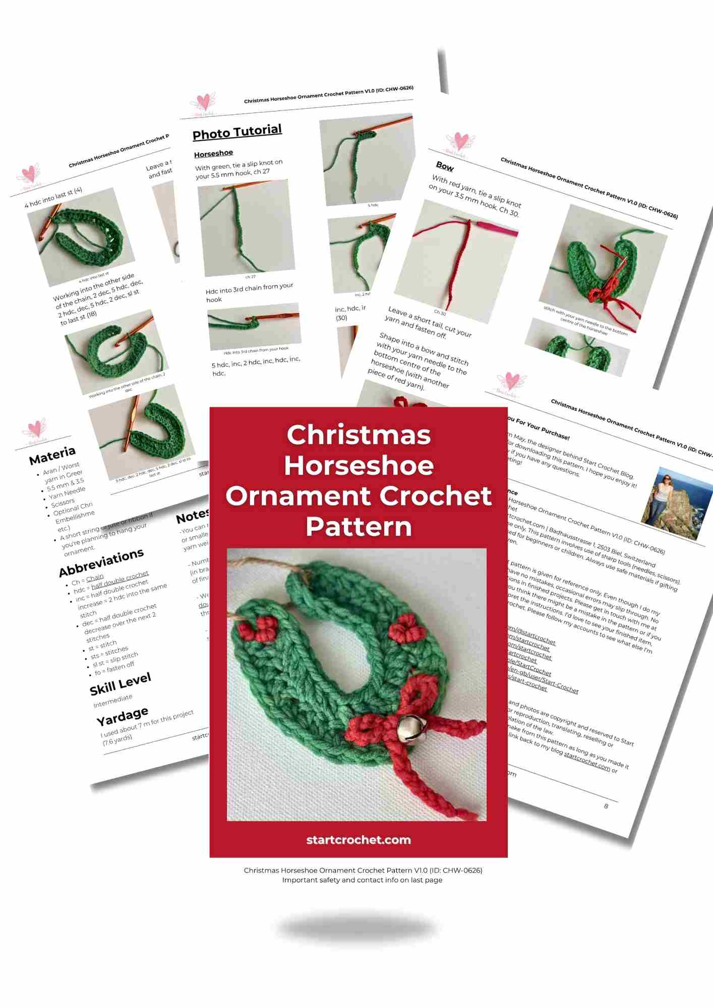 Christmas Horseshoe Ornament Crochet Pattern Photo Tutorial V1.0 (ID CHW-0626) Christmas Horseshoe Ornament Crochet Pattern Photo Tutorial V1.0 (ID CHW-0626)