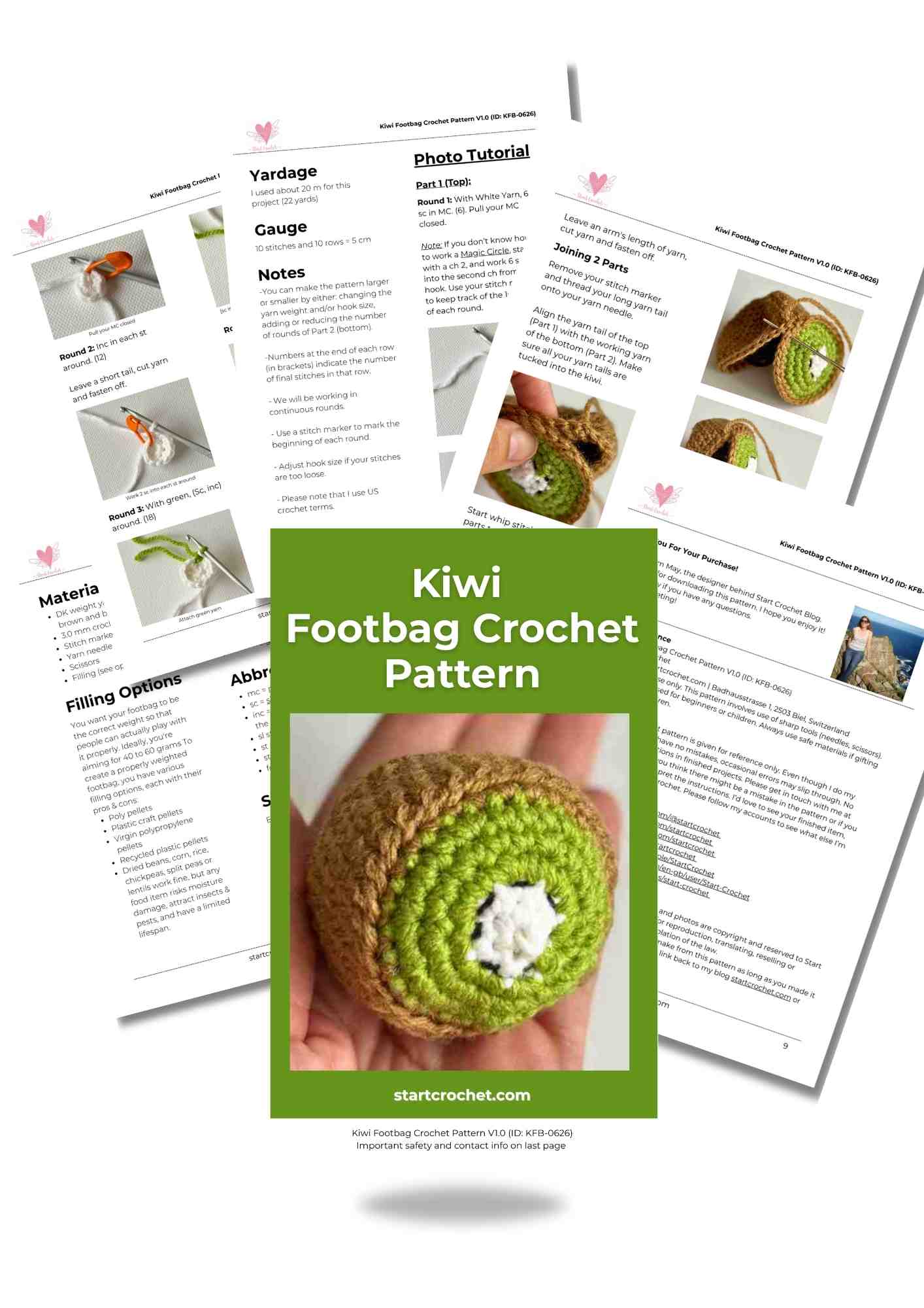 Kiwi Footbag Crochet Pattern Photo Tutorial V1.0 (ID KFB-0626)